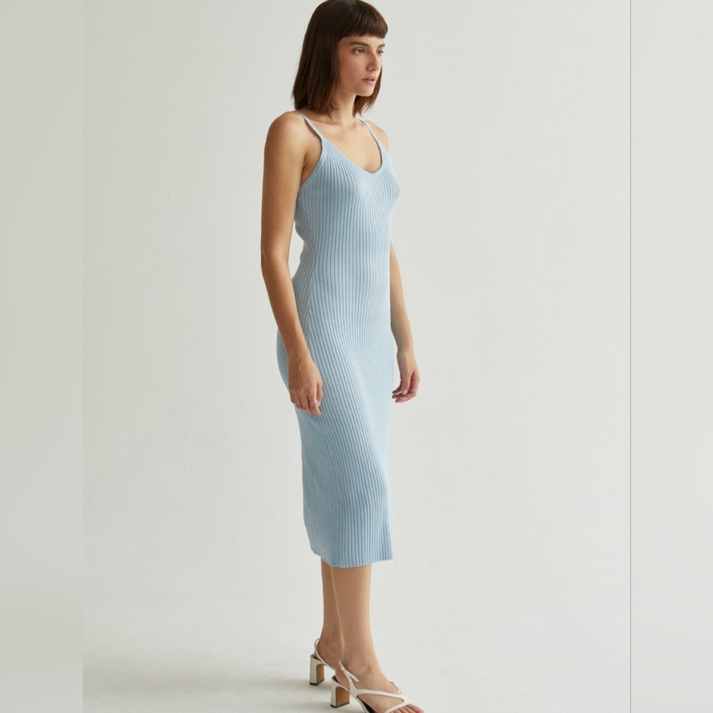 Crescent L Ribbed fitted Powder blue Midi tank top dress large NWT 💙